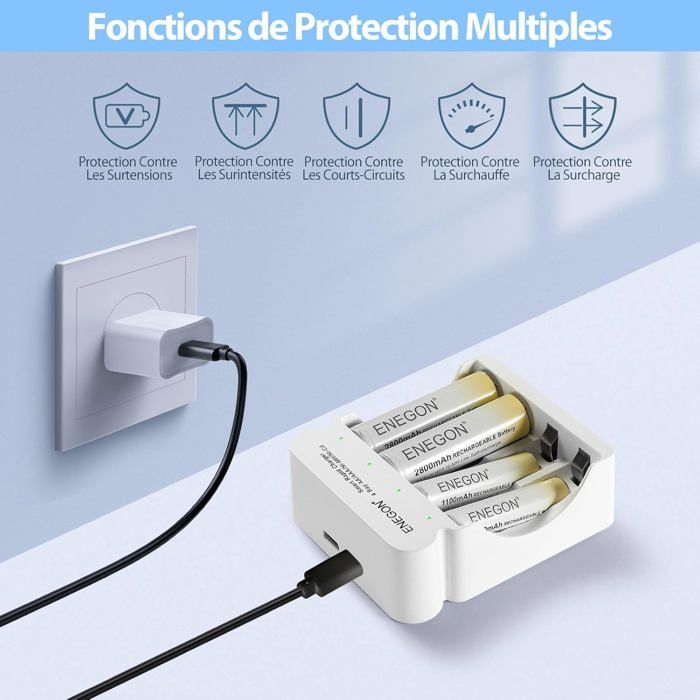 PALO Piles rechargeables AAA 1.5V Lithium Ion 4pcs + Chargeur LCD pour