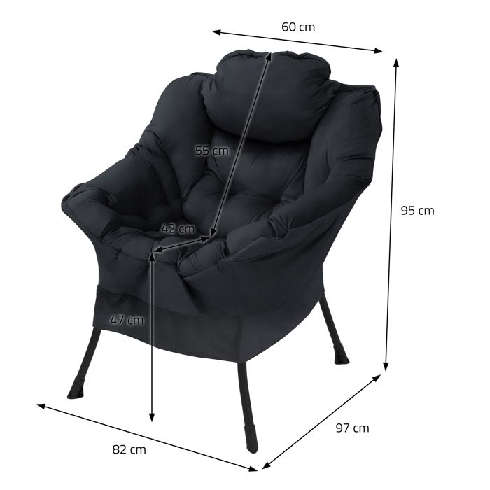 Fauteuil Relax Rembourré Bleu Foncé - Structure Acier, Housse Polyester, Dimensions 82x97x95cm, Neuf