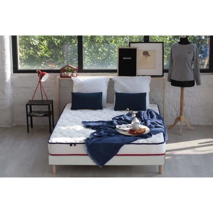 CONFORT DESIGN Ensemble FRENCHY Matelas + Sommier 160x200 cm - Mémoire de forme - 100% Français - 2 oreillers inclus