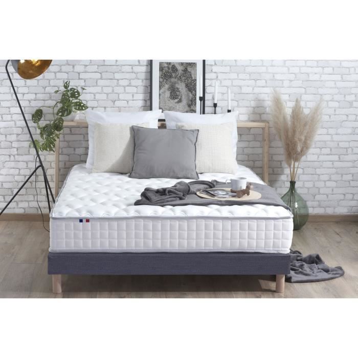 CONFORT DESIGN Pack complet sommier + matelas 160x200 - 806 ressorts + couette + 2 oreillers - 100% Français - GASTON
