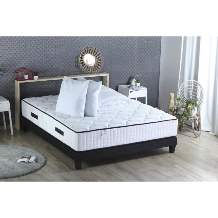 CONFORT DESIGN Pack complet sommier + matelas 160x200 - 792 ressorts - 7 zones + couette + 2 oreillers - 100% Français