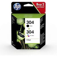HP 304 Pack de 2 cartouches d'encre noire et trois couleurs authentiques (3JB05AE) pour DeskJet 2620/2630/3720/3730, Envy 5020/5030