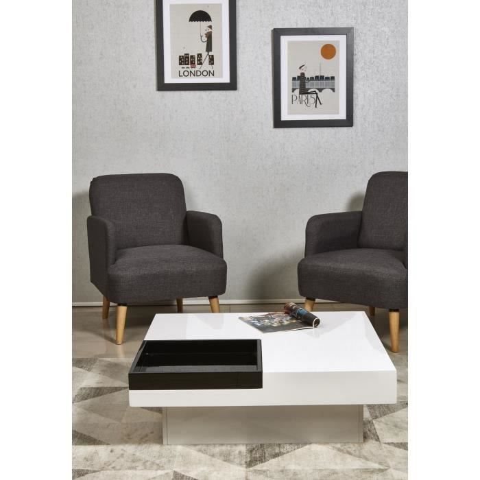 IRIGA Table basse carrée style contemporain blanc et noir laqué - L 90 x l 90 cm