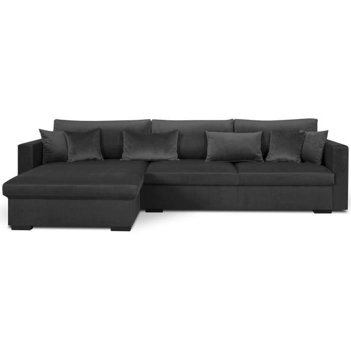 MALMA Canapé d'angle réversible convertible 5 places + Coffre de rangement - Tissu velours gris anthracite - L 290 x P 103-173 cm