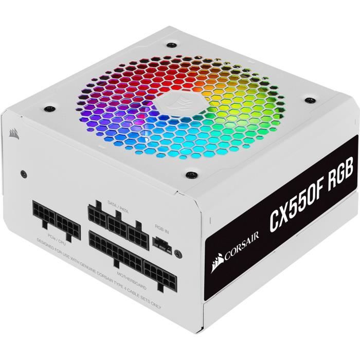 CORSAIR Alimentation PC - CX RGB Series CX550F - 550W - 80 PLUS Bronze - Modulaire - Blanche (CP-9020225-EU)