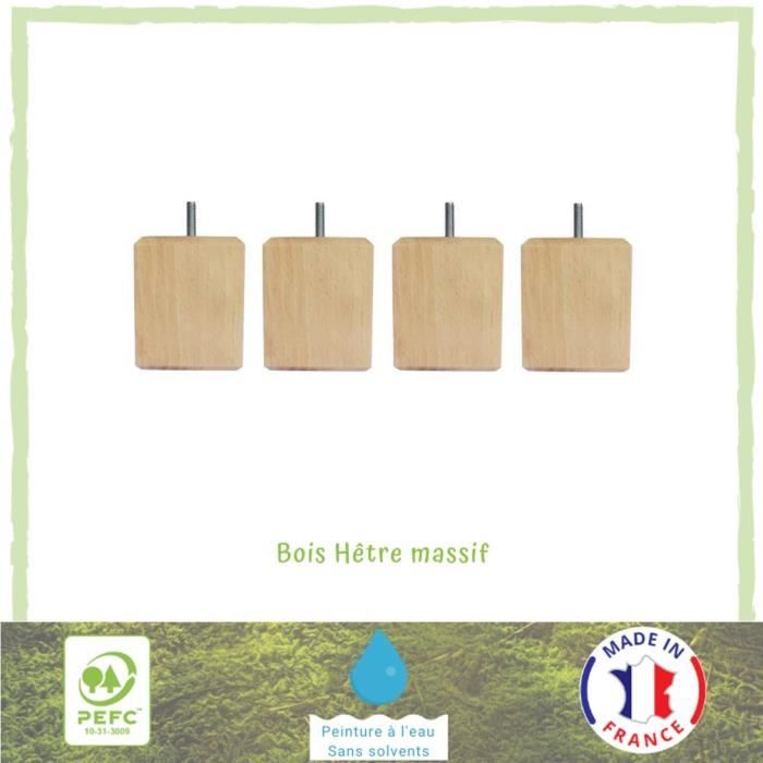 Jeu de pieds carrés en bois - L 7 x l 7 x H 8,5 cm - Lot de 4