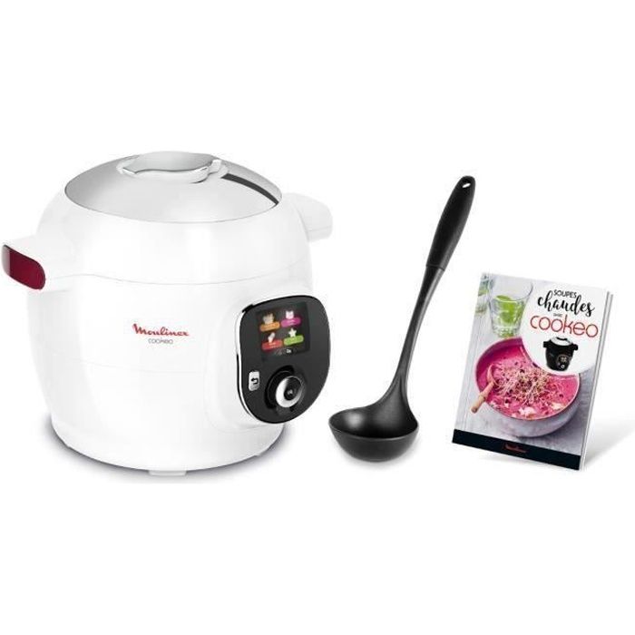 MOULINEX YY4405FB Multicuiseur intelligent Cookéo+ 6L 100 RECETTES LOUCHE ET LIVRE DE CUISINE INCLUS - 1600W - Blanc