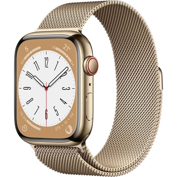 Apple Watch Series 8 GPS + Cellular - 45mm - Boîtier Gold Stainless Steel - Bracelet Gold Milanese Loop