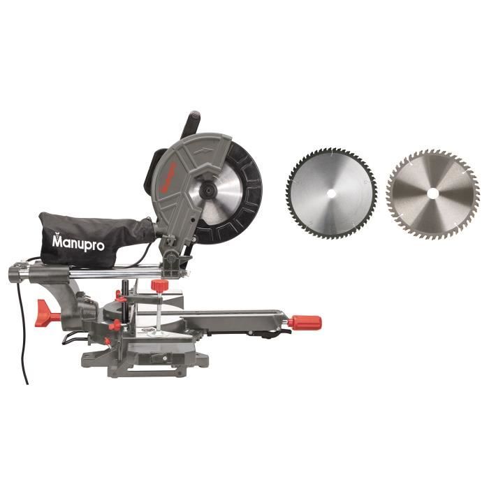 Scie à onglet radiale MANUPRO - 2000W - 2 lames 255 mm - Multi matériau - Laser et LED intégrés