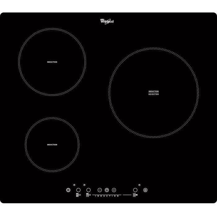 WHIRLPOOL ACM505NE Plaque de cuisson induction - 3 zones - 6500W - L58 x P51cm - Revêtement verre - Noir