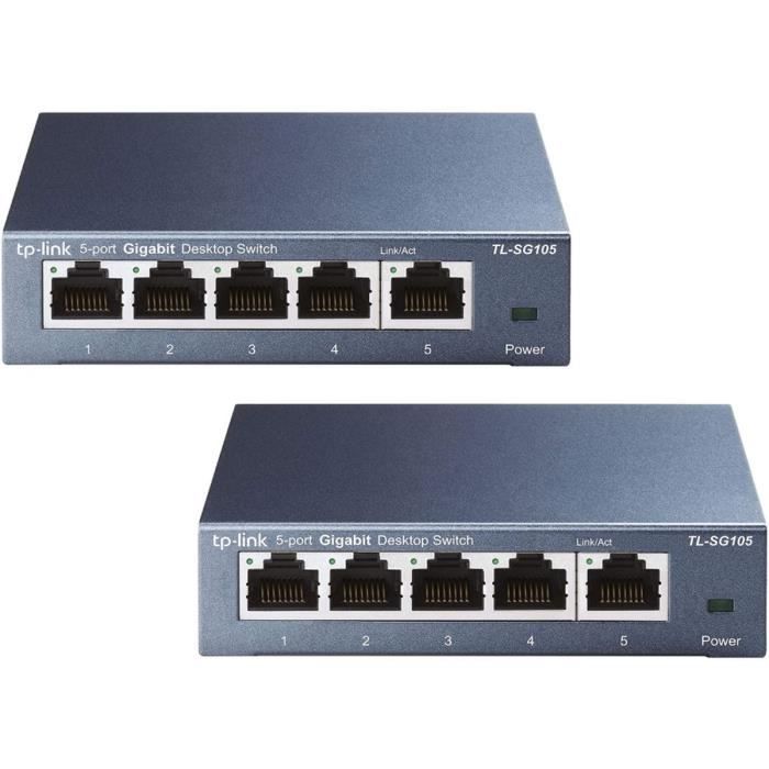 Pack de 2 : TP-LINK Switch de bureau 5 ports Gigabit Boîtier métal - SG105