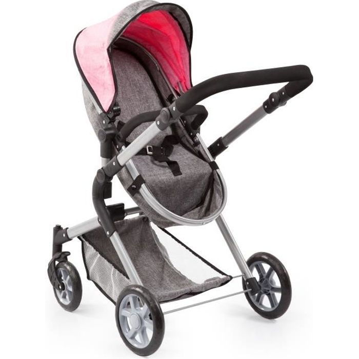 Combi 3 en 1 pour poupee et poupon : poussette landau cosy - Rose / Gris -  Poignee 55 à 82 cm - Cdiscount Jeux - Jouets