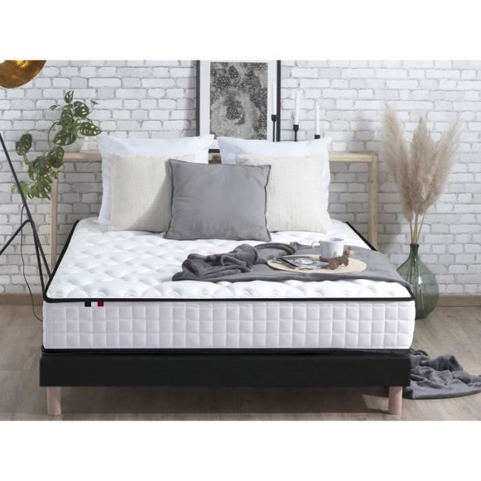 CONFORT DESIGN FRENCH TECH Ensemble Matelas 180 x 200 cm + 2 sommiers 90 x 200  - Ressorts  - Mémoire de forme - 25 cm - Equilibré