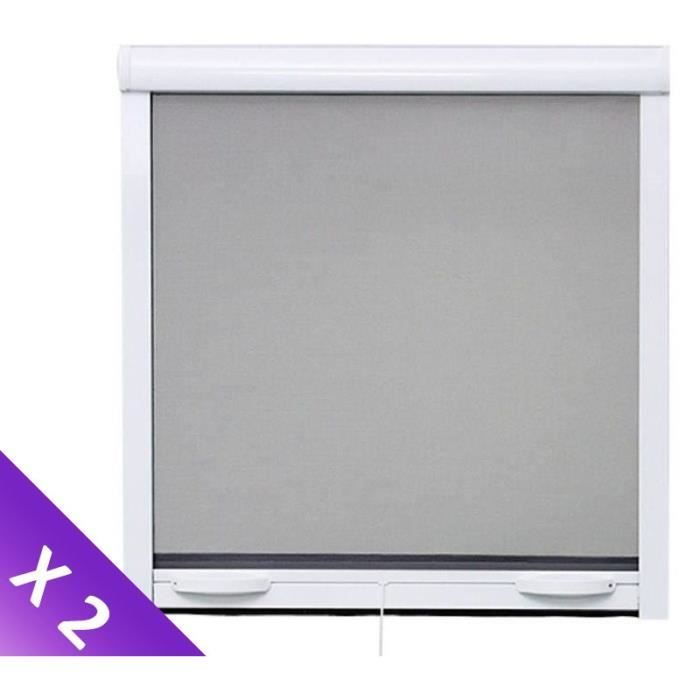 Lot de 2 Moustiquaires de fenêtre L125 x H145 cm en aluminium laqué blanc - Recoupable en largeur et hauteur.
