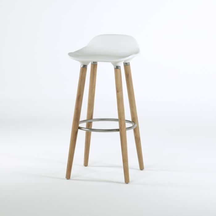 Oslo Tabouret De Bar Blanc Pieds Bois Massif Scandinave L 51 X P 51 Cm