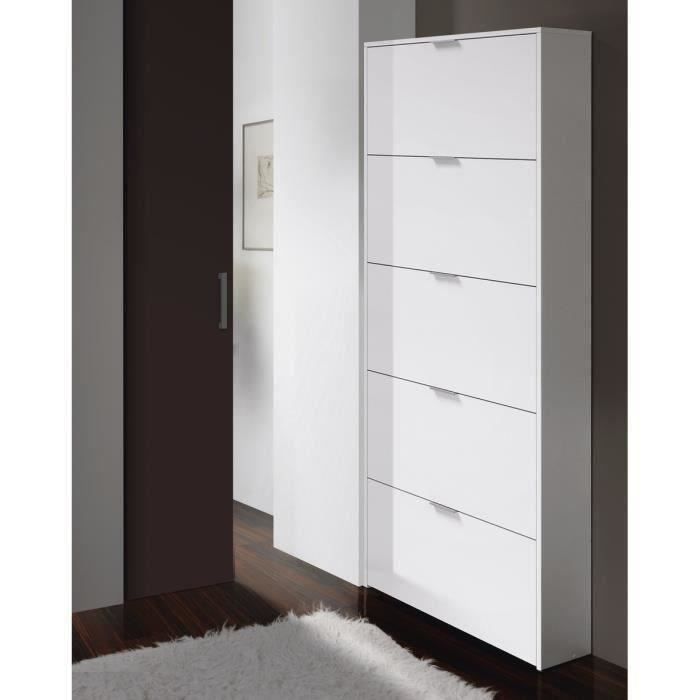 meuble à chaussures - loungitude - blanc - contemporain - 15 paires - 5 portes battantes
