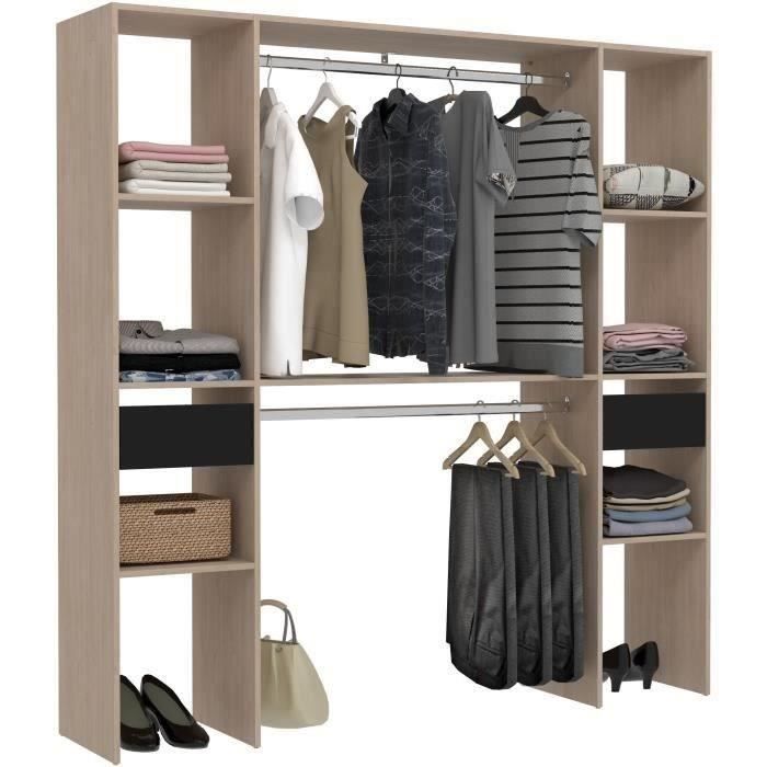 Kit dressing ARTIC EKIPA - Décor mélaminé chêne jackson et noir - 2 penderies + 2 tiroirs - L176 x P