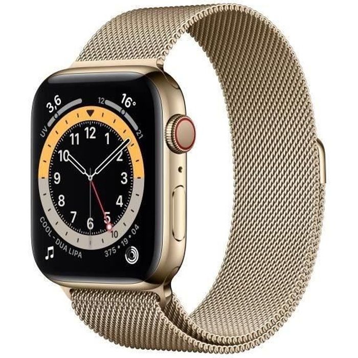 Apple Watch Series 6 GPS + Cellular 44mm Boîtier acier Or Bracelet Milanais Or 2020
