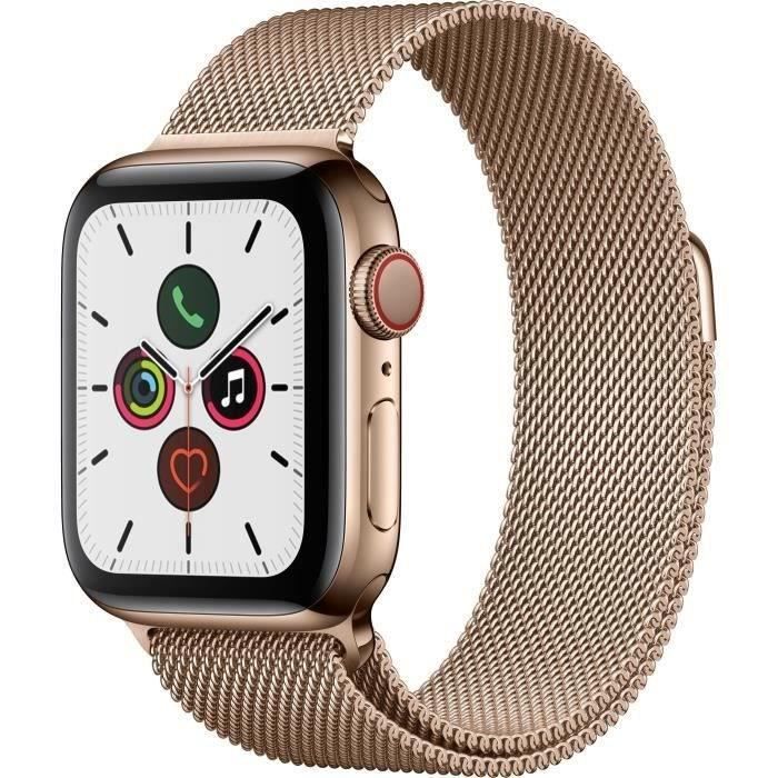 Apple Watch Series 5 Cellular 40 mm Boîtier acier Or - Bracelet Milanais Or - S/M (2019) - Reconditionné - Etat correct - Apple