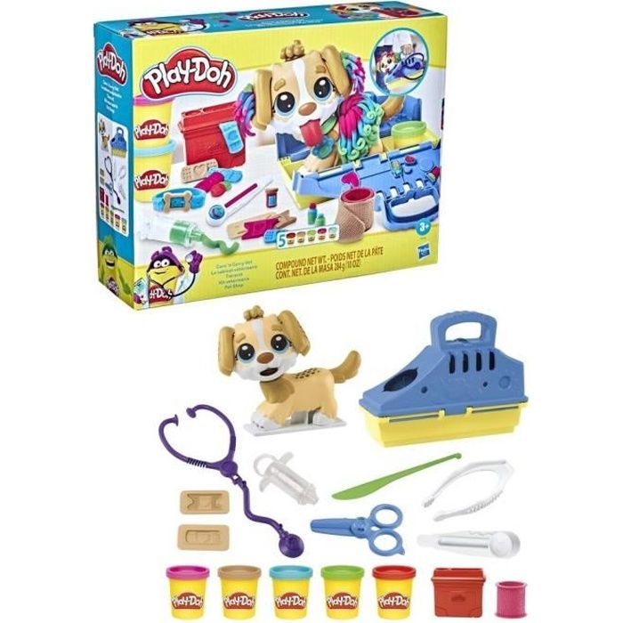 Play-Doh Le cabinet vétérinaire avec chien avec 5 pots de pâte à modeler et 10 outils jouet périscolaire Les classiques