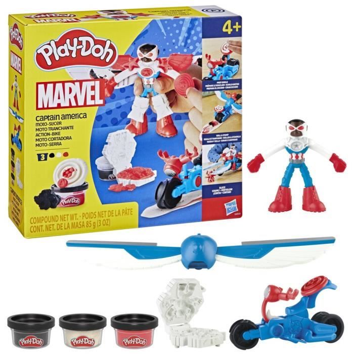Play-Doh Captain America coffret Moto tranchante avec figurine flexible 3 accessoires et pâte à modeler dès 4 ans Marvel