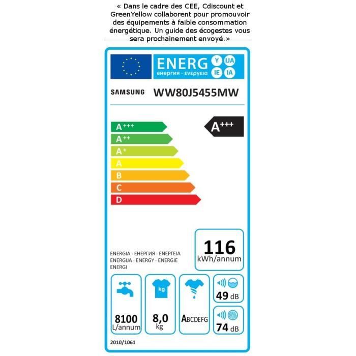  WW80J5455MW - Lave linge frontal 8kg - 1400 tours3
