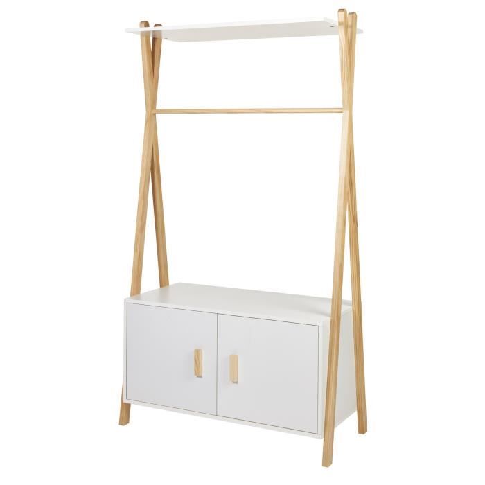 penderie enfant amarok - pin massif et mdf - blanc/naturel - style scandinave - 2 portes et 1 tablette