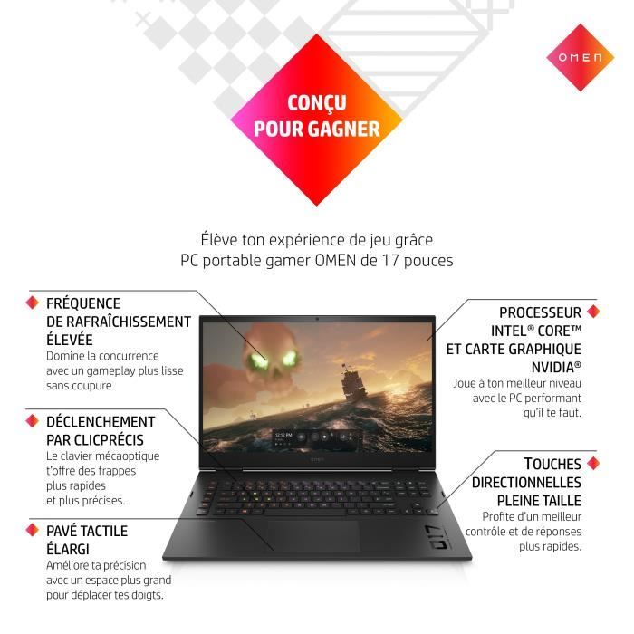 PC Portable OMEN by HP 17ck2035nf 17,3" QHD Core i713700HX RAM 32Go 512Go SSD NVIDIA