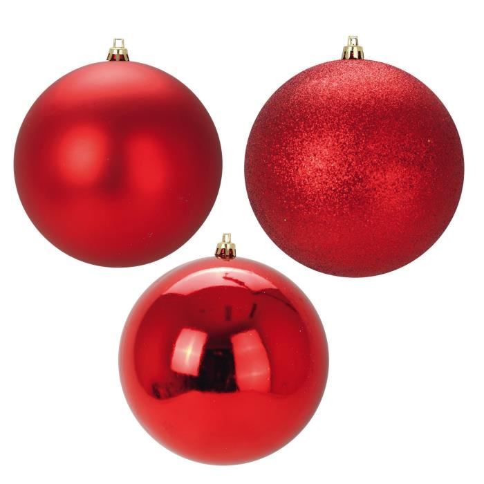 Lot De 3 Boules De Noël En Plastique Rouge 12 Cm