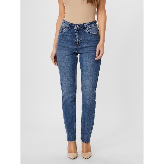 VERO MODA Jean Coupe Droite avec Taille Haute Medium Bleu Denim