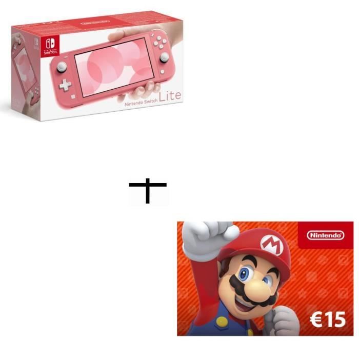 Pack Switch Lite Corail + Code numérique pour approvisionnement de compte Nintendo eShop 15€