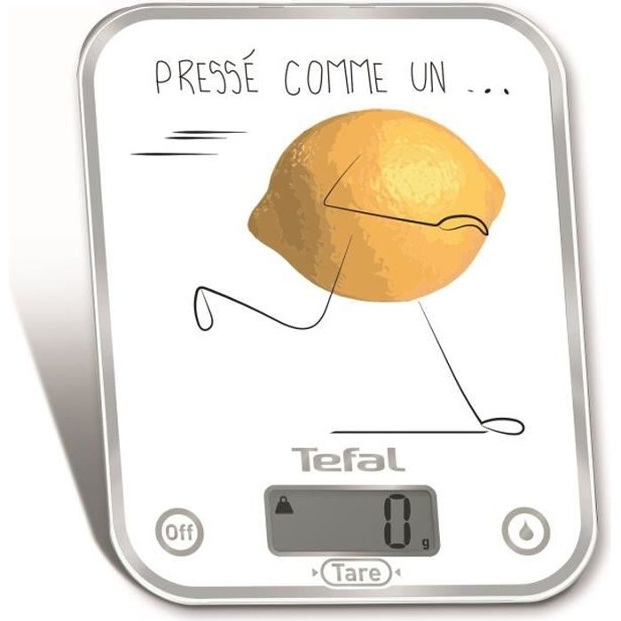 TEFAL BC5135V0 Optiss Préssé comme un citron , Graduation de 5kg/1g, Plateforme verre décoré, Fonction liquide, Tare