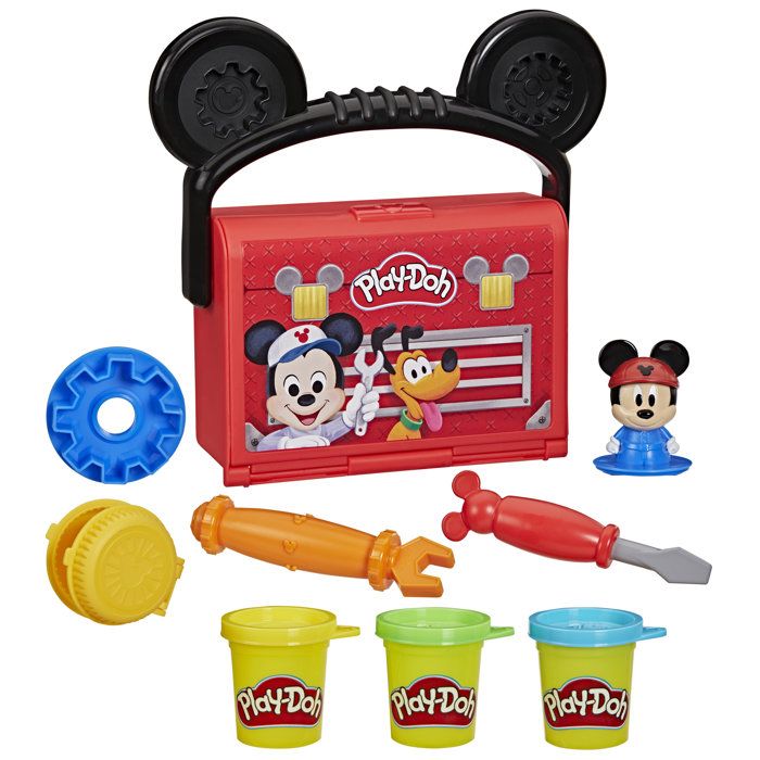Play-Doh Disney Junior Mon Garage avec Mickey Mouse Coffret de pâte à modeler Loisirs créatifs Jouets préscolaires dès 2 ans