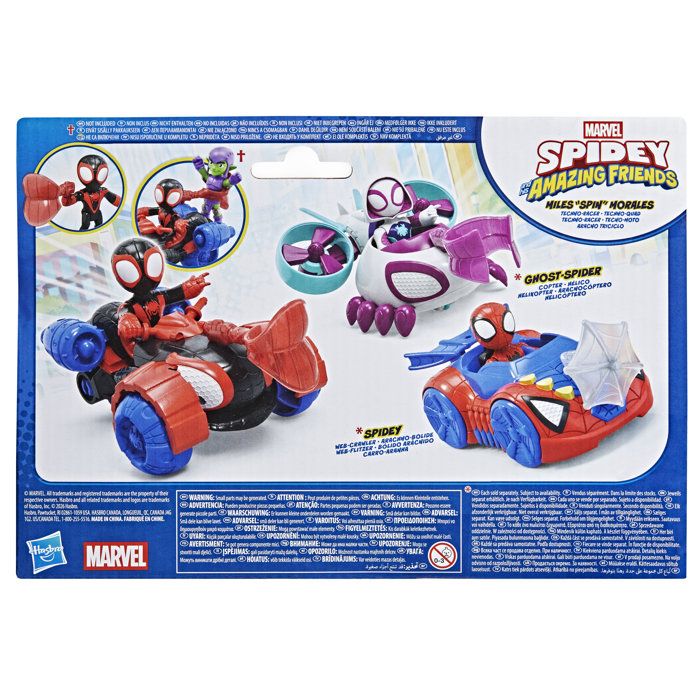 Marvel Spidey Techno-Quad Spin – Figurine Miles Morales 7,5 Cm + Véhicule Et Pince – Super-héros – Dès 3 Ans