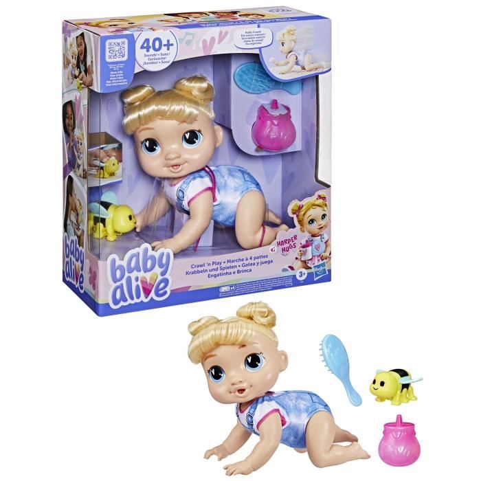 Baby Alive Harper Hugs Marche à 4 pattes poupée électronique de 27  cm marchant à 4 pattes cheveux blonds à partir de 3 ans