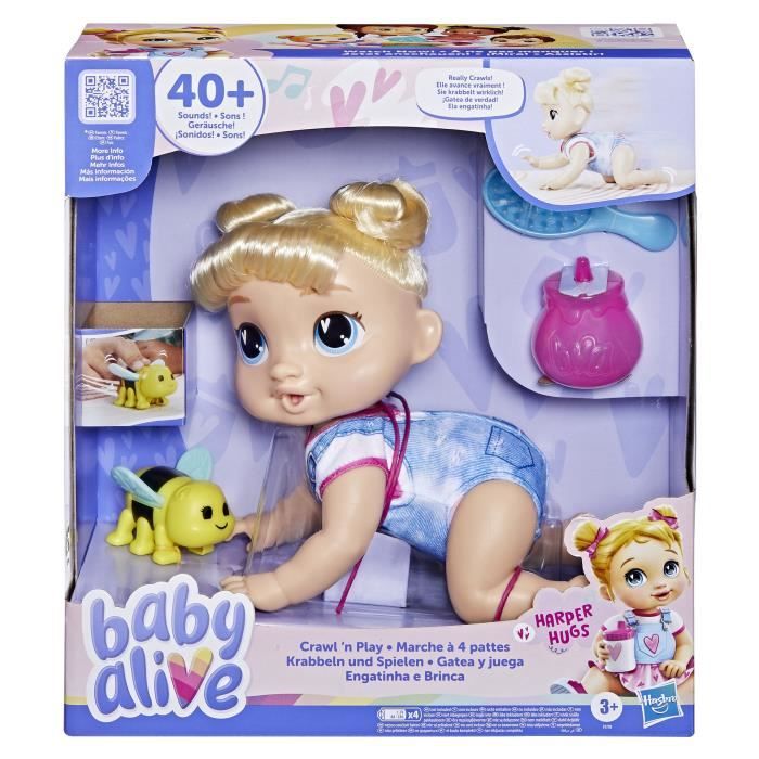Baby Alive Harper Hugs - Poupée Interactive 27cm Qui Marche à 4 Pattes Avec Plus De 40 Sons