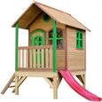 AXI Tom Maison Enfant avec Toboggan rouge | Aire de Jeux pour l'extérieur en marron & vert | Maisonnette / Cabane de Jeu en Bois-0