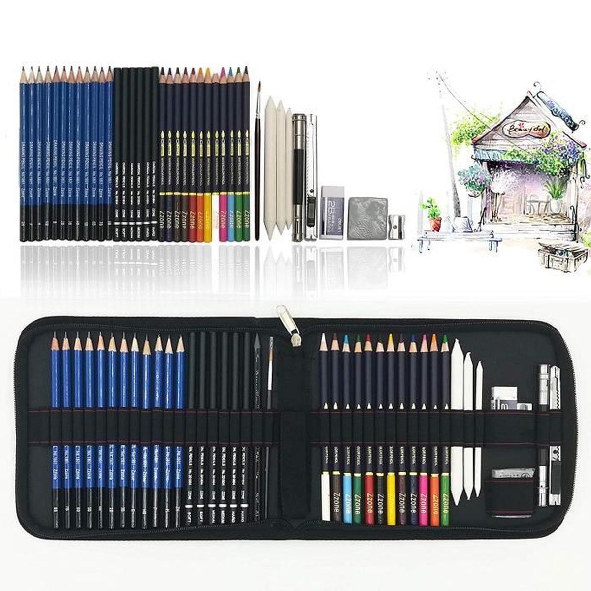 Trousse Kit Dessin Professionnel Crayons De Couleurs 41