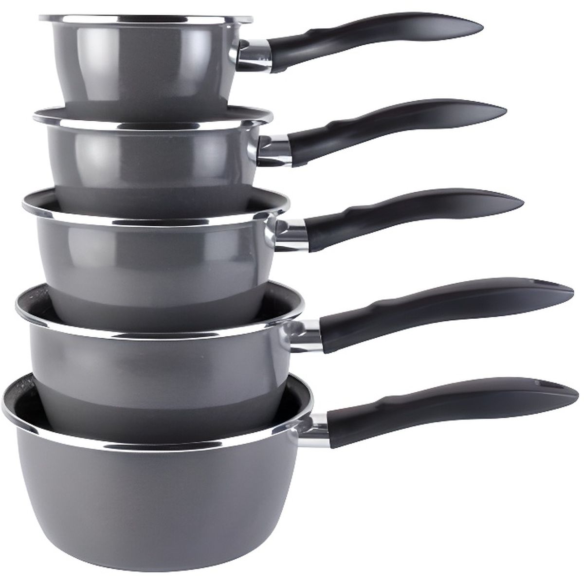 Lot de 5 Casseroles VITRINOR en email NOIR GRIS intérieur façon pierre