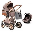 BAZARLAND30.Poussette 3 en 1 Bébé Combinée Siège-Auto Nacelle Trio Réversible Réglable Haute Qualité Roues increvables Canne khaki.