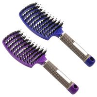 2 Pcs Brosse à poil de sanglier-Accessoires coiffure Meilleure pour démêlage de cheveux épais et démêlant-Bleu et Violet
