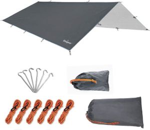 TENTE DE CAMPING Bâche de Tente Hamac Imperméable avec Œillets + 6 Piquets + 6 Cordes Protection Pluie Protection Solaire pour Camping.[Q372]