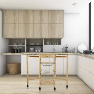 Desserte De Cuisine Pliable Avec 1 Tiroir 2 Paniers Inox Casnely