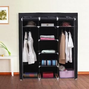 130 X 45 X 170 Cm Armoire Penderie Noir En Tissu 3 Portes Noir