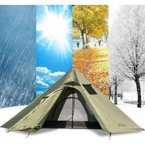TENTE DE CAMPING Tente d'extérieur étanche quatre saisons pyramide pour camping, randonnée, sme, abri chauffé, cheminée facile à installer72