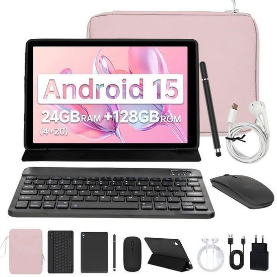 Tablette Android 15 10 Pouces - 20 Go RAM, 128 Go ROM Extensible à 2 To, écran IPS HD, Clavier Inclus - Parfaite Pour Travail, Jeux Et Streaming