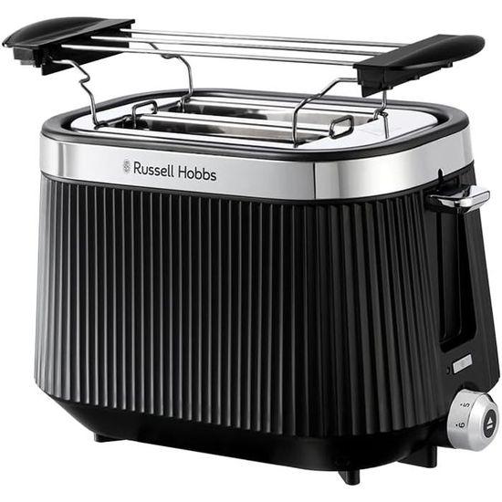 Grille-pain Russell Hobbs Brontë 2 Tranches - 6 Réglages, Fonctions Décongélation Et Réchauffage - Design Noir Mat Avec Accents Argentés