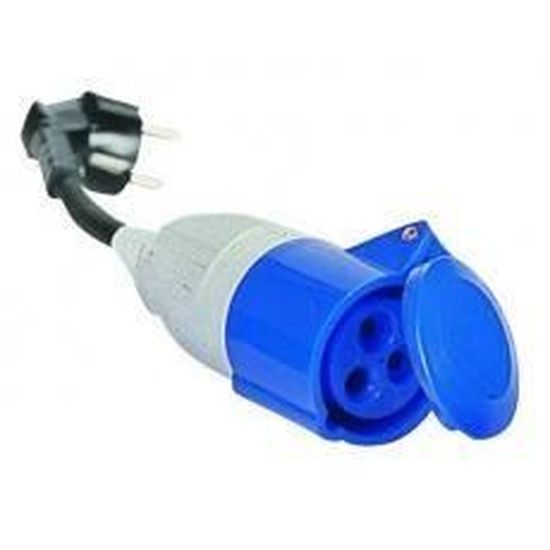 Adaptateur mâle CEE17/ Femelle Schuko 16A pour Camping-Cars. 