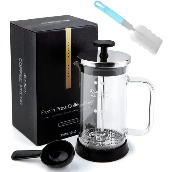 Cafetiere a Piston 350 ml 3 tasses French Press, Filtre en Acier Inoxydable Cafetière Piston