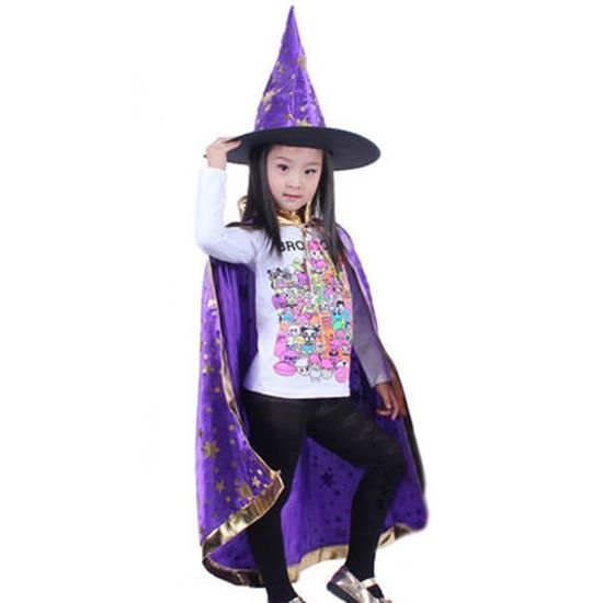 Cape Enfant Avec Chapeau Costume Déguisement Fête Halloween Violet Cape Enfant Avec Chapeau Costume Déguisement Fête Halloween Violet